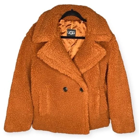 NEW UGG Gertrude S Hardwood (Caramel) Short Teddy Coat Button Faux Sherpa small - Picture 1 of 14